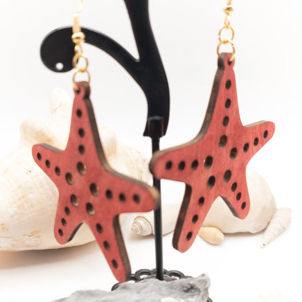 Starfish - Wood Dangle earrings - Handmade Laser Cut jewelry  - Ocean Beach Sea - Sprouting Expressions
