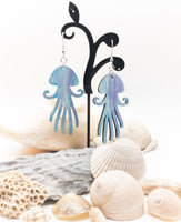 Jellyfish - Wood Dangle earrings - Handmade Lightweight Laser Cut jewelry  - Ocean Beach Sea