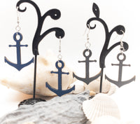 Ship Anchor in Blue or Gray - Wood Dangle earrings - Handmade Laser Cut jewelry  - Ocean Beach Sea - Sprouting Expressions