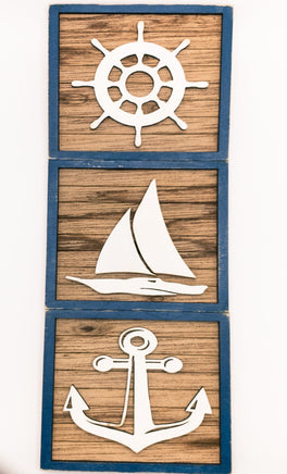 Anchor, Sailboat, Ship's Helm - Coastal Beach Mini Signs - Wooden Shiplap layered home decor - tier tray display or wall mount