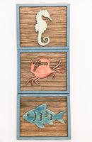 Crab, Seahorse, Fish  - Coastal Beach Mini Signs - Wooden Shiplap layered home decor - tier tray display or wall mount - Ocean Lover Gift