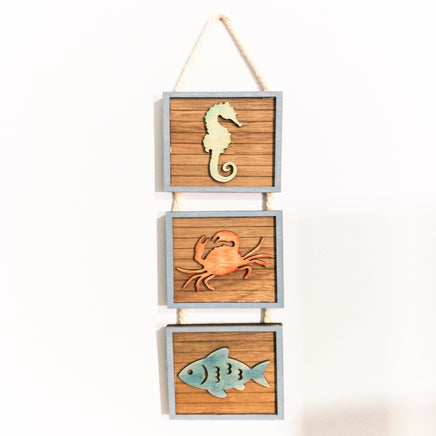Crab, Seahorse, Horizon  - Coastal Beach Mini Signs - Wooden Shiplap layered home decor - tier tray display or wall mount - Ocean Lover Gift