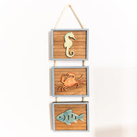 Crab, Seahorse, Fish  - Coastal Beach Mini Signs - Wooden Shiplap layered home decor - tier tray display or wall mount - Ocean Lover Gift - Sprouting Expressions