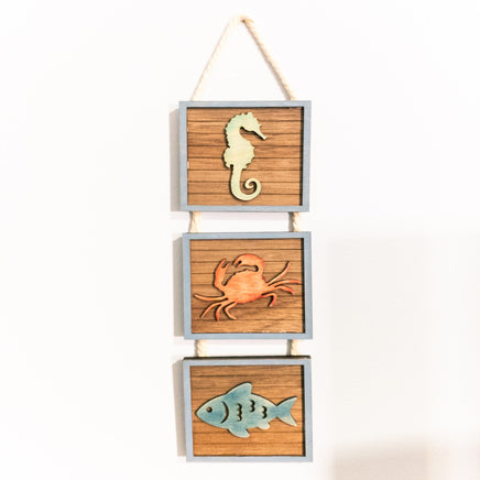 Crab, Seahorse, Fish  - Coastal Beach Mini Signs - Wooden Shiplap layered home decor - tier tray display or wall mount - Ocean Lover Gift - Sprouting Expressions