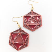 DnD dice D20 Stained Glass Handmade Laser Cut dangle earrings wood and Resin - Sprouting Expressions