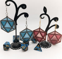 DnD dice D20 Stained Glass Handmade Laser Cut dangle earrings wood and Resin - Sprouting Expressions