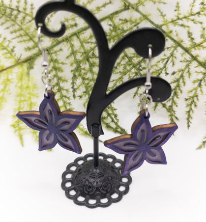 Hibiscus Flower Stained Glass Handmade Laser Cut dangle earrings wood and Resin - Sprouting Expressions