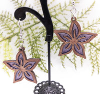 Hibiscus Flower Stained Glass Handmade Laser Cut dangle earrings wood (Old bronze) and Resin - Sprouting Expressions