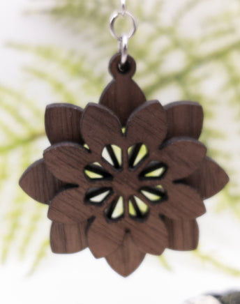 Layered Flower Handmade Laser Cut dangle earrings walnut wood veneer Very Lightweight - Sprouting Expressions