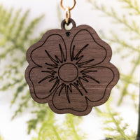 Garden Pansy Flower Handmade Laser Cut and engraved dangle earrings walnut wood veneer Very Lightweight - Sprouting Expressions
