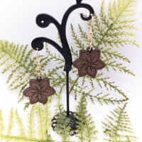 Garden Pinwheel Flower Handmade Laser Cut and engraved dangle earrings walnut wood veneer Very Lightweight - Sprouting Expressions