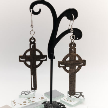 Celtic Religious Cross earrings with Stainless Steel Fish hooks Laser Cut Wood Drop Dangle Earrings - Sprouting Expressions