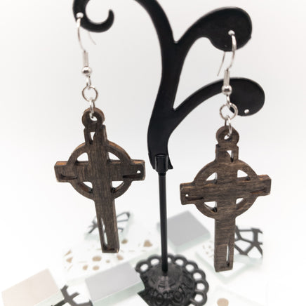 Celtic Religious Cross earrings with Stainless Steel Fish hooks Laser Cut Wood Drop Dangle Earrings - Sprouting Expressions
