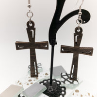 Religious Cross earrings with Stainless Steel Fish hooks Laser Cut Wood Drop Dangle Earrings - Sprouting Expressions