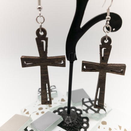 Religious Cross earrings with Stainless Steel Fish hooks Laser Cut Wood Drop Dangle Earrings - Sprouting Expressions