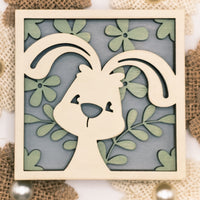 Adorable rabbit surrounded by flowers  - Bunny Mini Sign - Wooden layered home decor - tier tray display or wall mount - Easter Gift - Sprouting Expressions