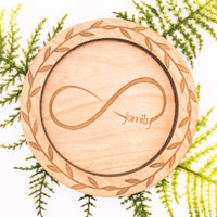 Family Infinity Wooden Trinket Tray, Ring or key dish - Cherry Wood - Laser cut and engraved - Sprouting Expressions