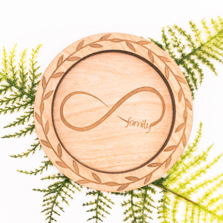 Family Infinity Wooden Trinket Tray, Ring or key dish - Cherry Wood - Laser cut and engraved - Sprouting Expressions