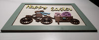 Happy Easter Shiplap Sign - Handmade Wooden layered sign with Bunny on a bike and Eggs - Sprouting Expressions