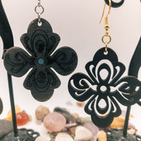 Gray and Black Weathered wood Dangle Earrings - Handmade Laser Cut jewelry -Distressed look - Sprouting Expressions