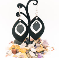 Gray and Black Weathered wood double Dangle Earrings - Handmade Laser Cut jewelry -Distressed look - Sprouting Expressions