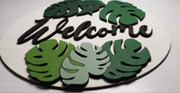 Monstera Plant Leaf Shiplap Welcome Sign - Handmade Wooden layered sign - Sprouting Expressions