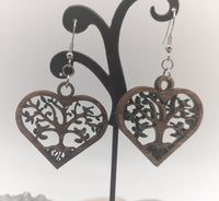 Tree of Life with Bluebirds Handmade Laser Cut wood dangle earrings Very Lightweight Plant Lover Gift