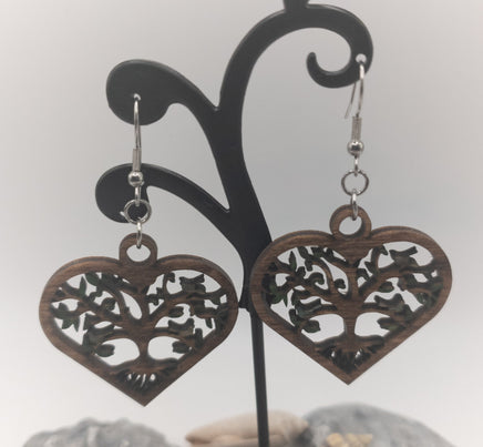 Tree of Life with Bluebirds Handmade Laser Cut wood dangle earrings Very Lightweight Plant Lover Gift