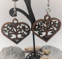 Tree of Life with Bluebirds Handmade Laser Cut wood dangle earrings Very Lightweight Plant Lover Gift