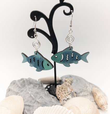 Fish Earrings Handmade Laser Cut wood dangle earrings Very Lightweight Beach/Ocean Lover Gift