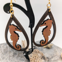 Seahorse Teardrop Earrings Handmade Laser Cut wood dangle earrings Sea Ocean Lover Gift