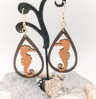 Seahorse Teardrop Earrings Handmade Laser Cut wood dangle earrings Sea Ocean Lover Gift