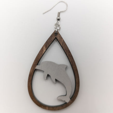 Dolphin Porpoise Teardrop Earrings Handmade Laser Cut wood dangle earrings Sea Ocean Lover Gift - Sprouting Expressions