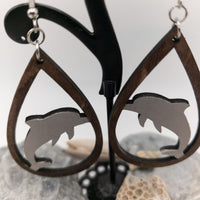 Dolphin Porpoise Teardrop Earrings Handmade Laser Cut wood dangle earrings Sea Ocean Lover Gift