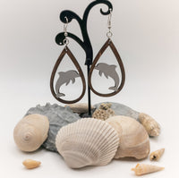 Dolphin Porpoise Teardrop Earrings Handmade Laser Cut wood dangle earrings Sea Ocean Lover Gift