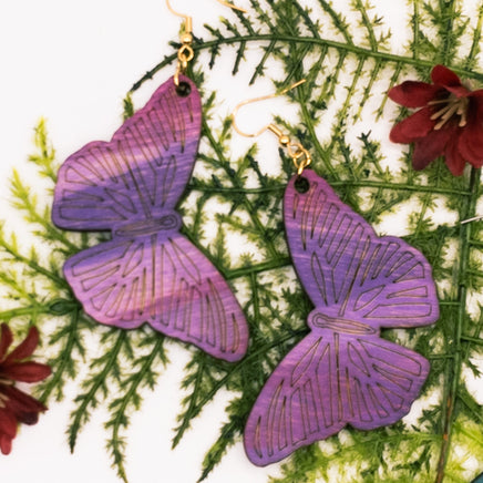 Ombre Butterfly drop earrings Handmade Laser Cut wood jewelry - Sprouting Expressions