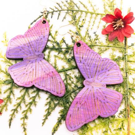 Ombre Butterfly drop earrings Handmade Laser Cut wood jewelry - Sprouting Expressions