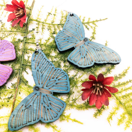 Ombre Butterfly drop earrings Handmade Laser Cut wood jewelry - Sprouting Expressions