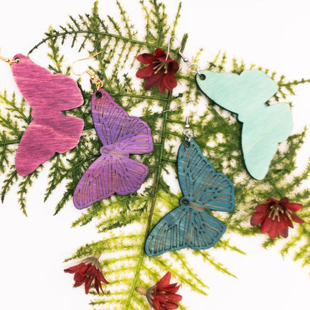 Ombre Butterfly drop earrings Handmade Laser Cut wood jewelry - Sprouting Expressions