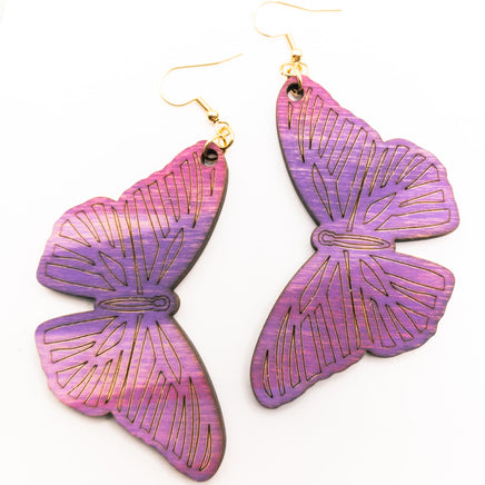 Ombre Butterfly drop earrings Handmade Laser Cut wood jewelry - Sprouting Expressions
