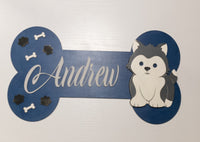 Children's room Husky Dog and Bone sign - Wooden Hanging Wall Decor - Handmade - Customize Name and Colors