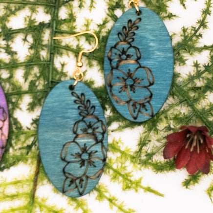 Engraved Floral drop earrings Handmade Laser Cut wood jewelry - Sprouting Expressions