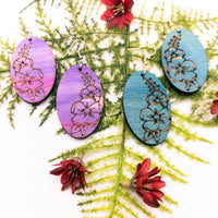 Engraved Floral drop earrings Handmade Laser Cut wood jewelry - Sprouting Expressions