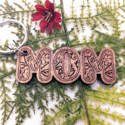 Mom floral wooden Keychain - 2 styles laser cut and engraved - Sprouting Expressions