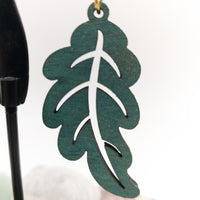 Leaf Design for the Nature Lover - Green Weathered Copper Laser Cut wood Drop Dangle Earrings  - Plant Lover Gift