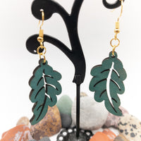 Leaf Design for the Nature Lover - Green Weathered Copper Laser Cut wood Drop Dangle Earrings  - Plant Lover Gift