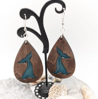 Whale Tail Teardrop 2 layer Earrings - Handmade Laser Cut dangle earrings wood and Resin Sea Ocean Lover Gift