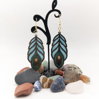 Peacock Feather Resin Filled Wooden Earrings - Handmade Laser Cut dangle drop earrings - Gift - Sprouting Expressions