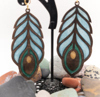 Peacock Feather Resin Filled Wooden Earrings - Handmade Laser Cut dangle drop earrings - Gift - Sprouting Expressions