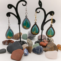 Teardrop Stained Glass -  Resin Filled Wooden Earrings - Handmade Laser Cut dangle drop earrings - Gift - Sprouting Expressions